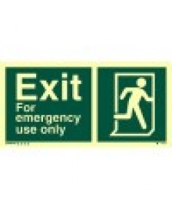 Exit-Sign-With-Running-Man-Symbol-Arrow-Diagonally-Down-Left-Photoluminscent 